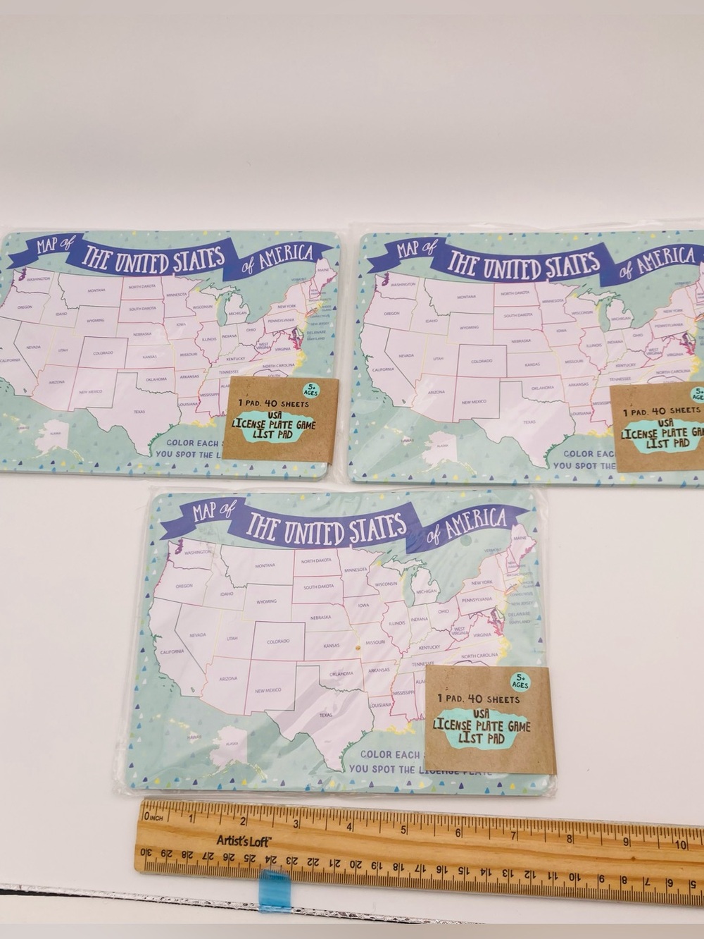 5 for $10: 3 NWT License Plate Game Map Notepads 40 pages each: 120 pages total